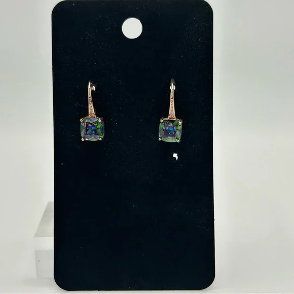 💙💚 CZ Mystic Rainbow Stone Earrings – Rose Gold Leverbacks - Picture 6 of 6